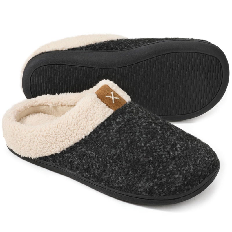 ULTRAIDEAS Mens Warm Fuzzy Slip On Slippers, Sherpa Lined House Shoes with Memory Foam for Indoor Outdoor, Mens Gifts for Winter (Space Black, Size 11-12) - Image 1